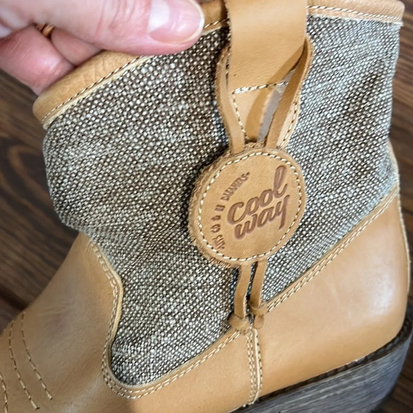 Coolway Cowgirl Ankle Bootie Leather/Canvas Camel color Sz36EU 5.5US Spain made - Picture 6 of 8
